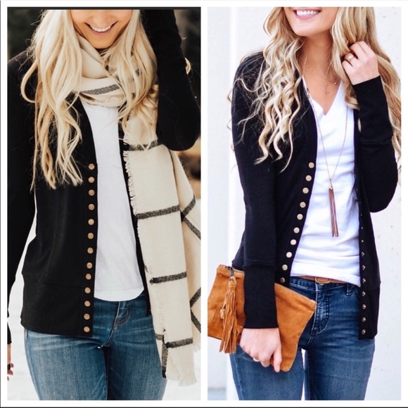 Black Snap front long sleeves knit cardigan - Picture 2 of 3